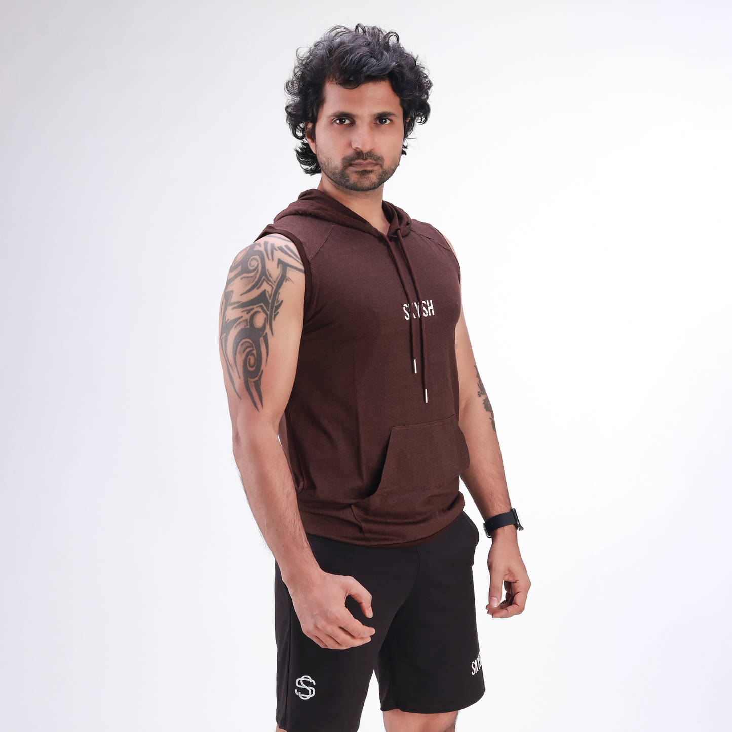 Skysh Men's Bamboo Cotton Spandex Sleeveless Hoodie