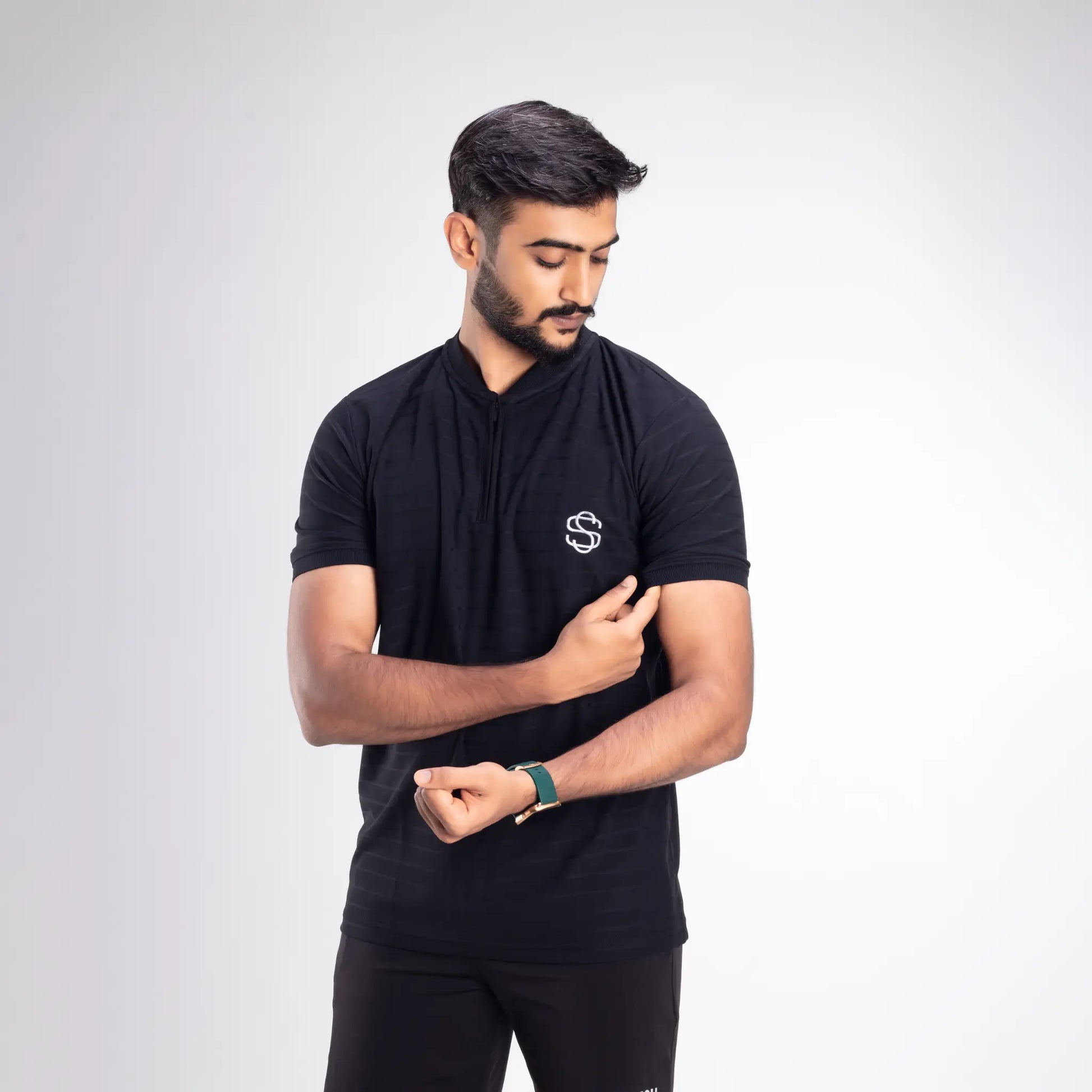 Skysh Baseball Collar Men's Slim Fit Polo with zip placket