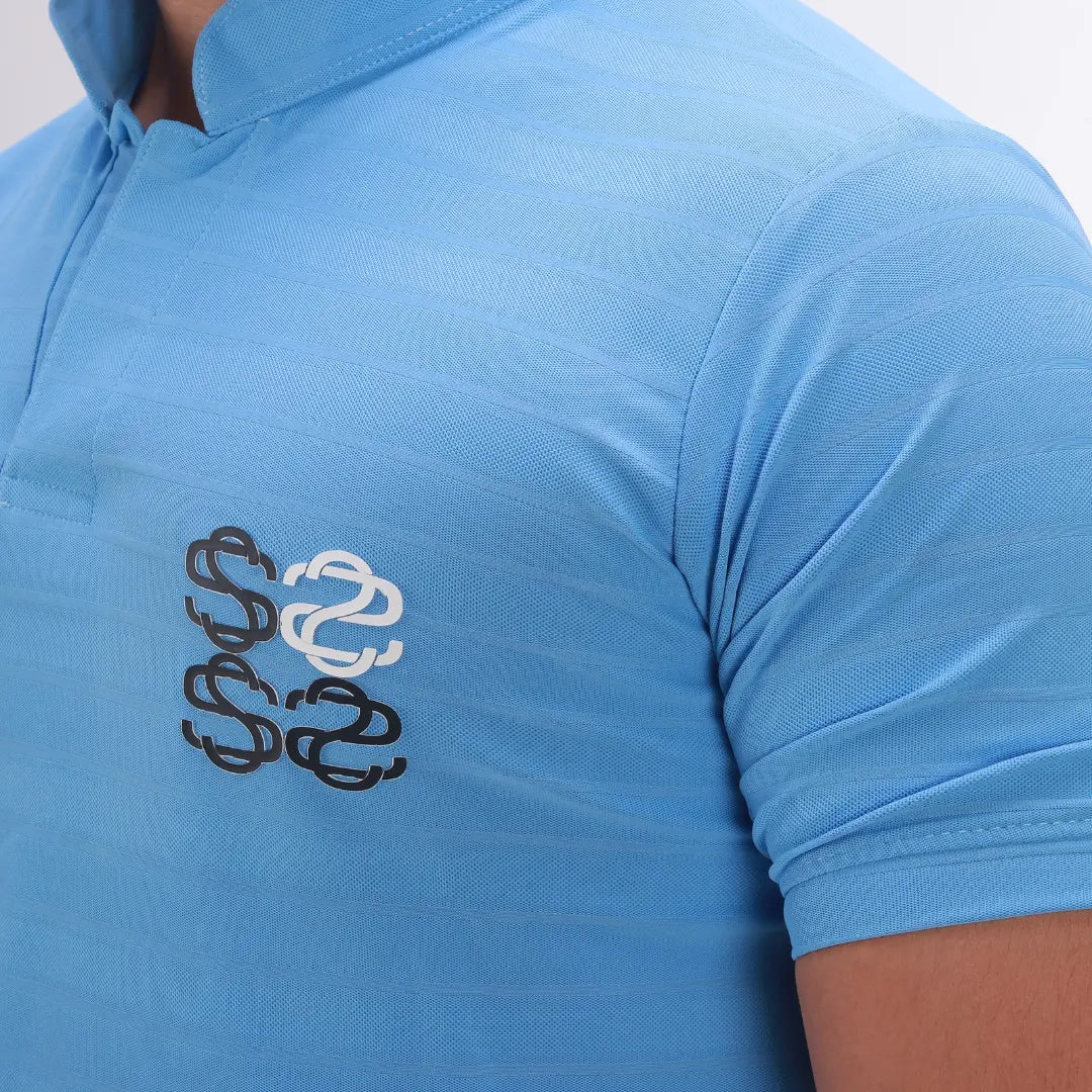 Skysh Mens Polyester Mandarin Collar Sky Blue Slim Fit Polo T-shirt - SkySh