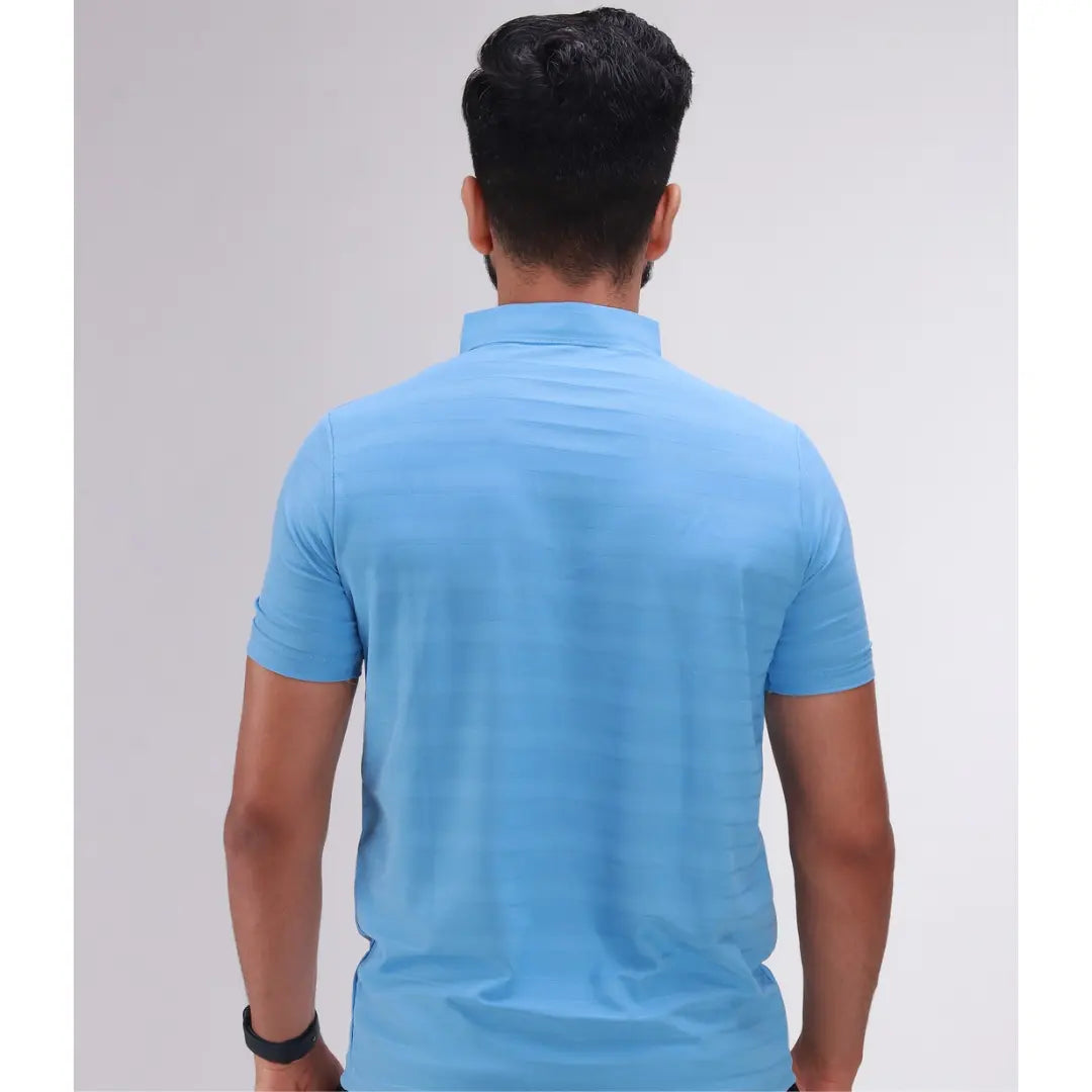 Skysh Mens Polyester Mandarin Collar Sky Blue Slim Fit Polo T-shirt - SkySh