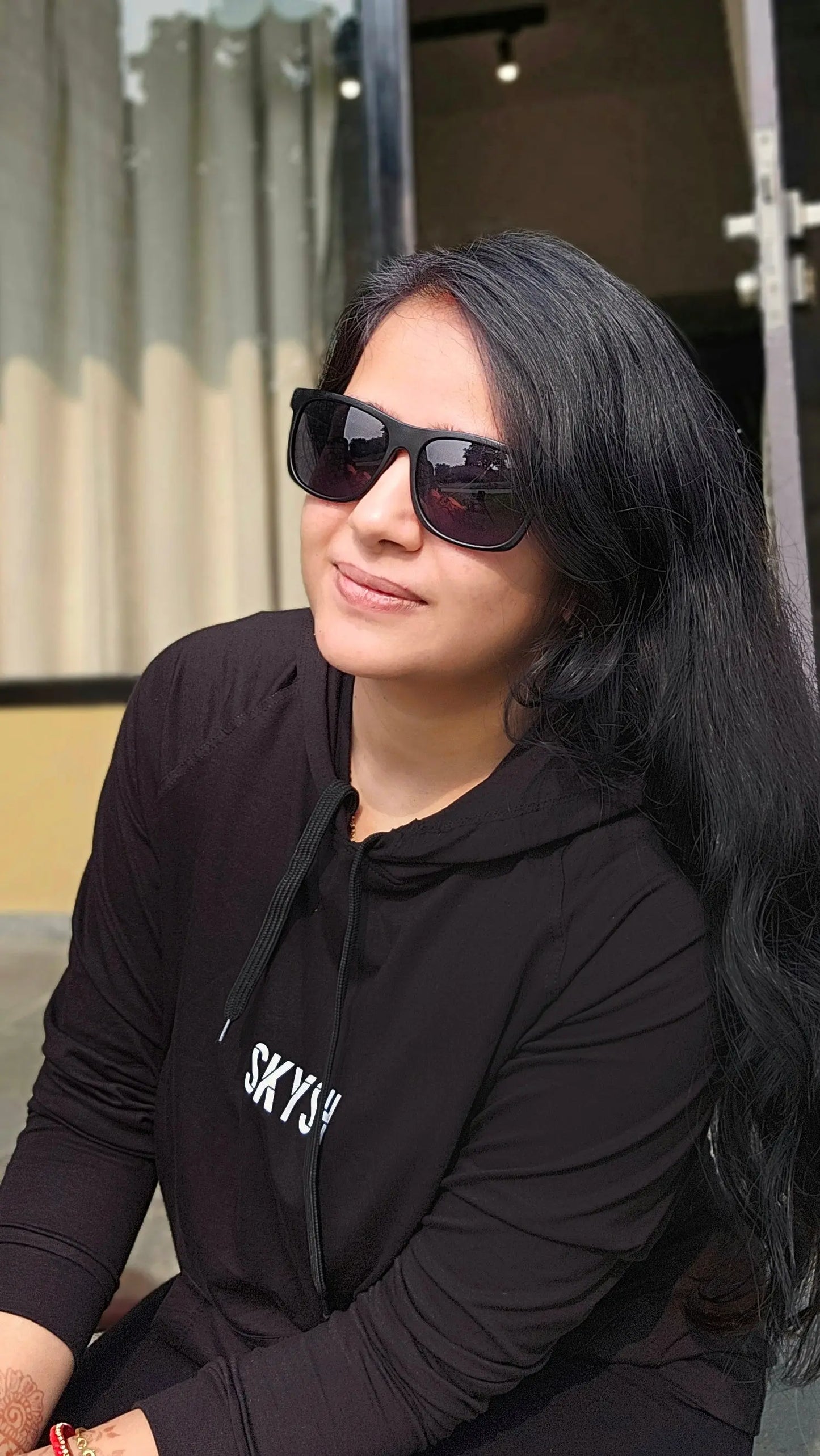 Skysh Black Raglan Full Sleeve Bamboo-Cotton Spandex Hooded Sweatshirt For Men and Women - SkySh
