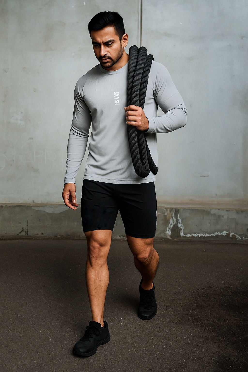 Skysh Men Grey 3/4 Sleeve Solid Round Neck check Polyester Spandex T-Shirt