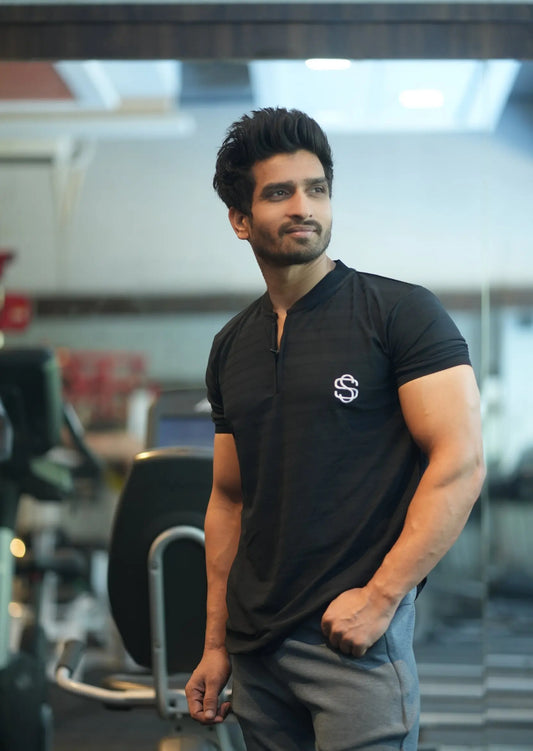 Skysh Baseball Collar Men's Slim Fit Polo with zip placket - SkySh