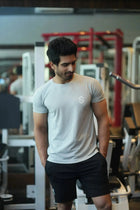 Skysh Men Grey Solid Round Neck check Polyester Spandex T-Shirt half