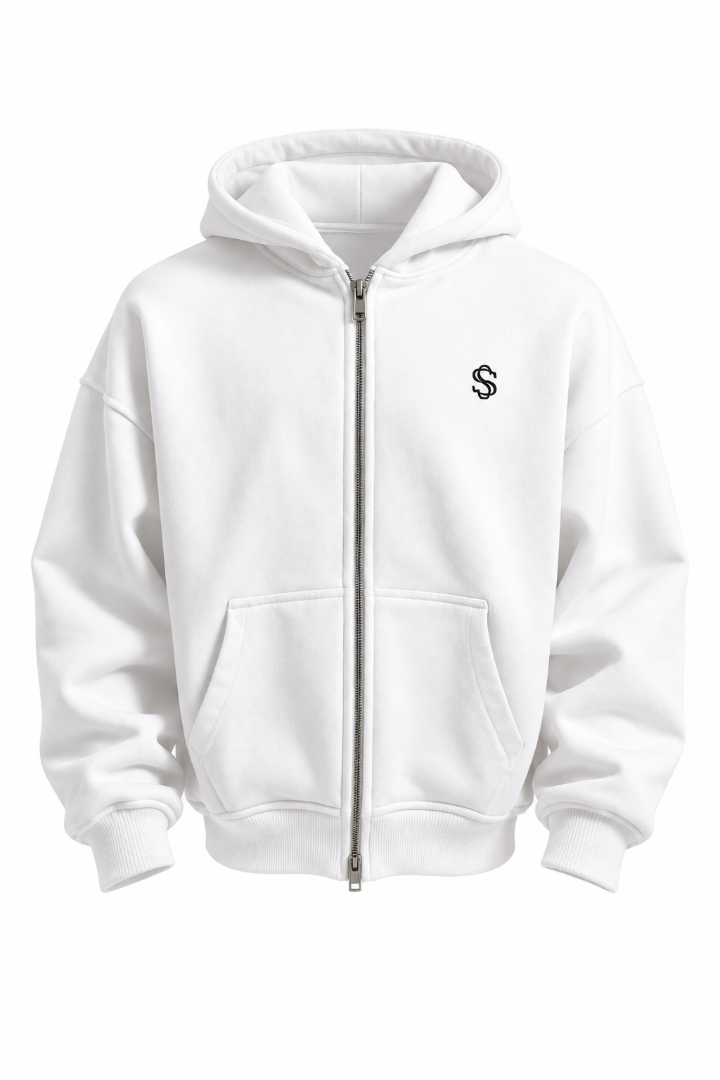SKYSH Essential 350 GSM Cotton Fleece Hoodie with Zipper – White, Premium Everyday Pullover
