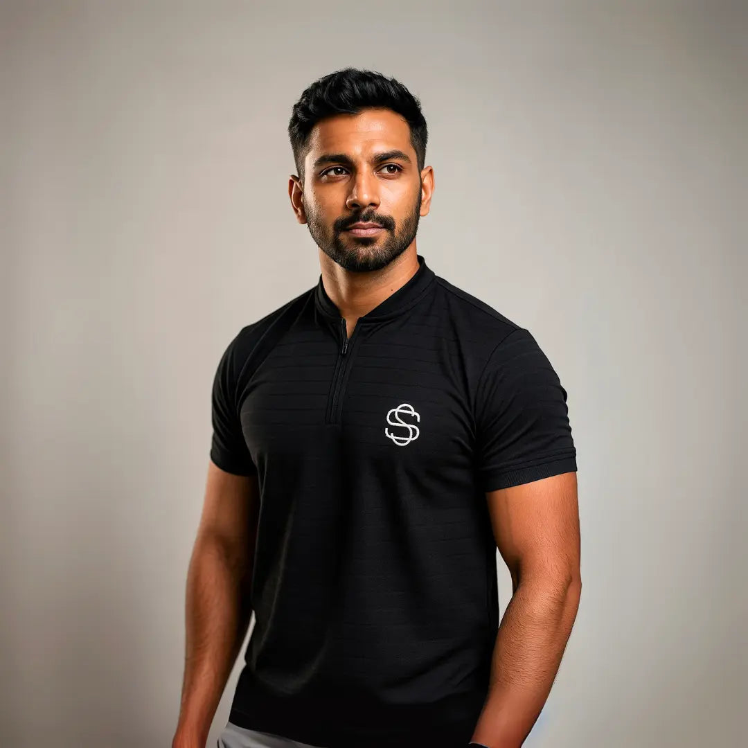 Skysh Baseball Collar Men's Slim Fit Polo with zip placket - SkySh