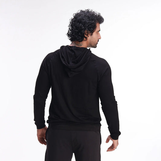 Skysh Men Black Raglan Full Sleeve Bamboo-Cotton Spandex Hooded Sweatshirt