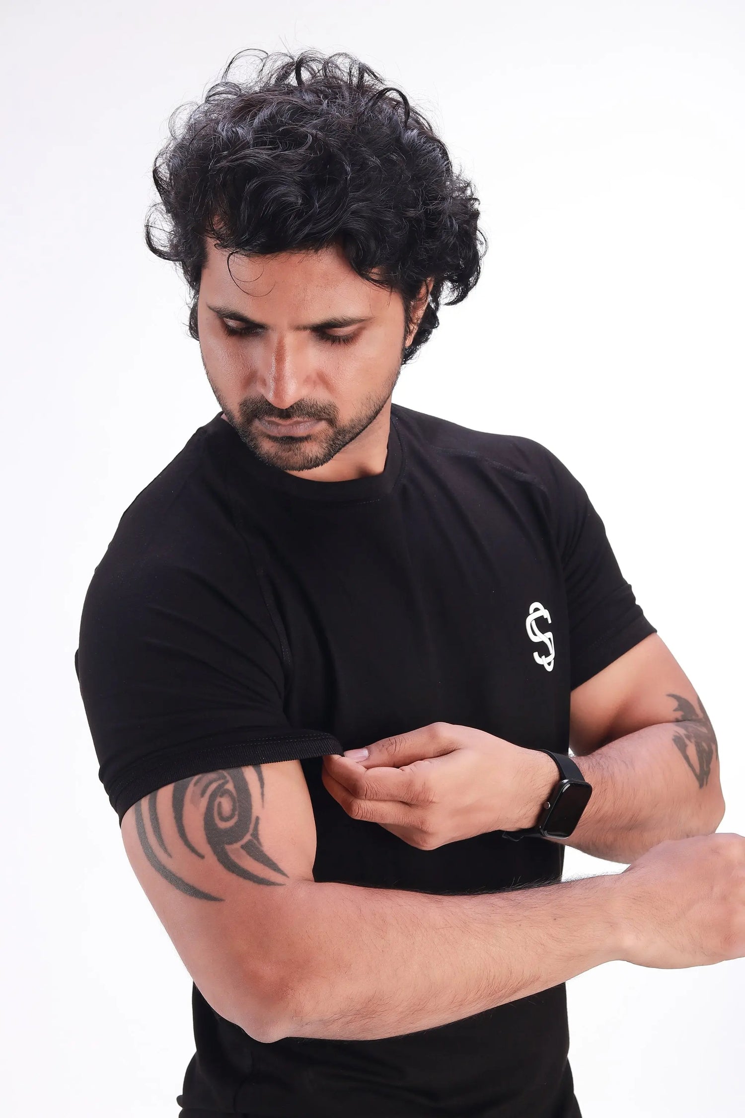 Bamboo cotton spandex black t-shirt 