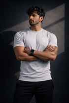 Skysh Men Grey Solid Round Neck check Polyester Spandex T-Shirt half