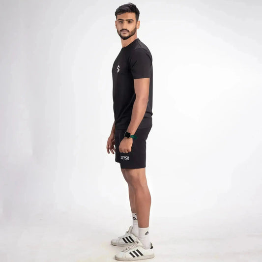 Skysh Men Black Solid Round Neck Polyester T-Shirt half