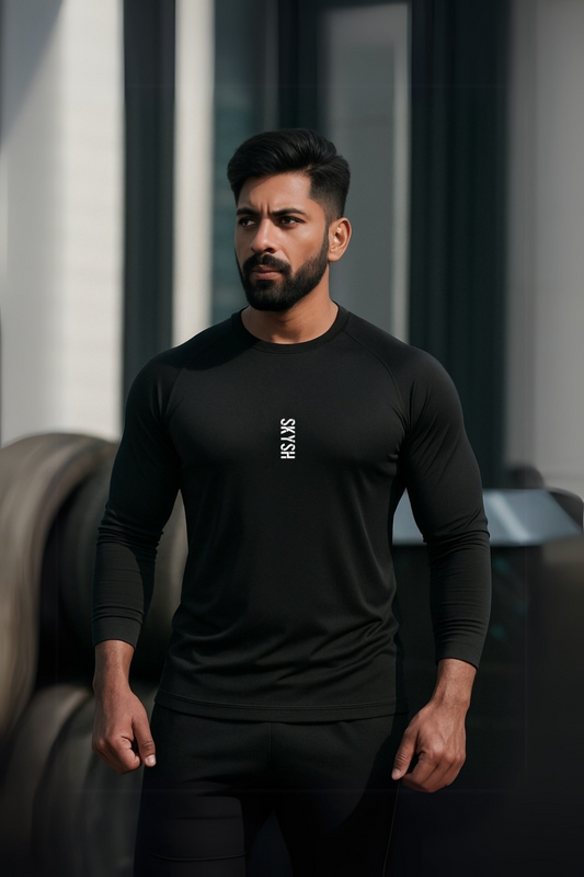 Skysh Men Solid Full Sleeve Round Neck Polyester T-Shirt