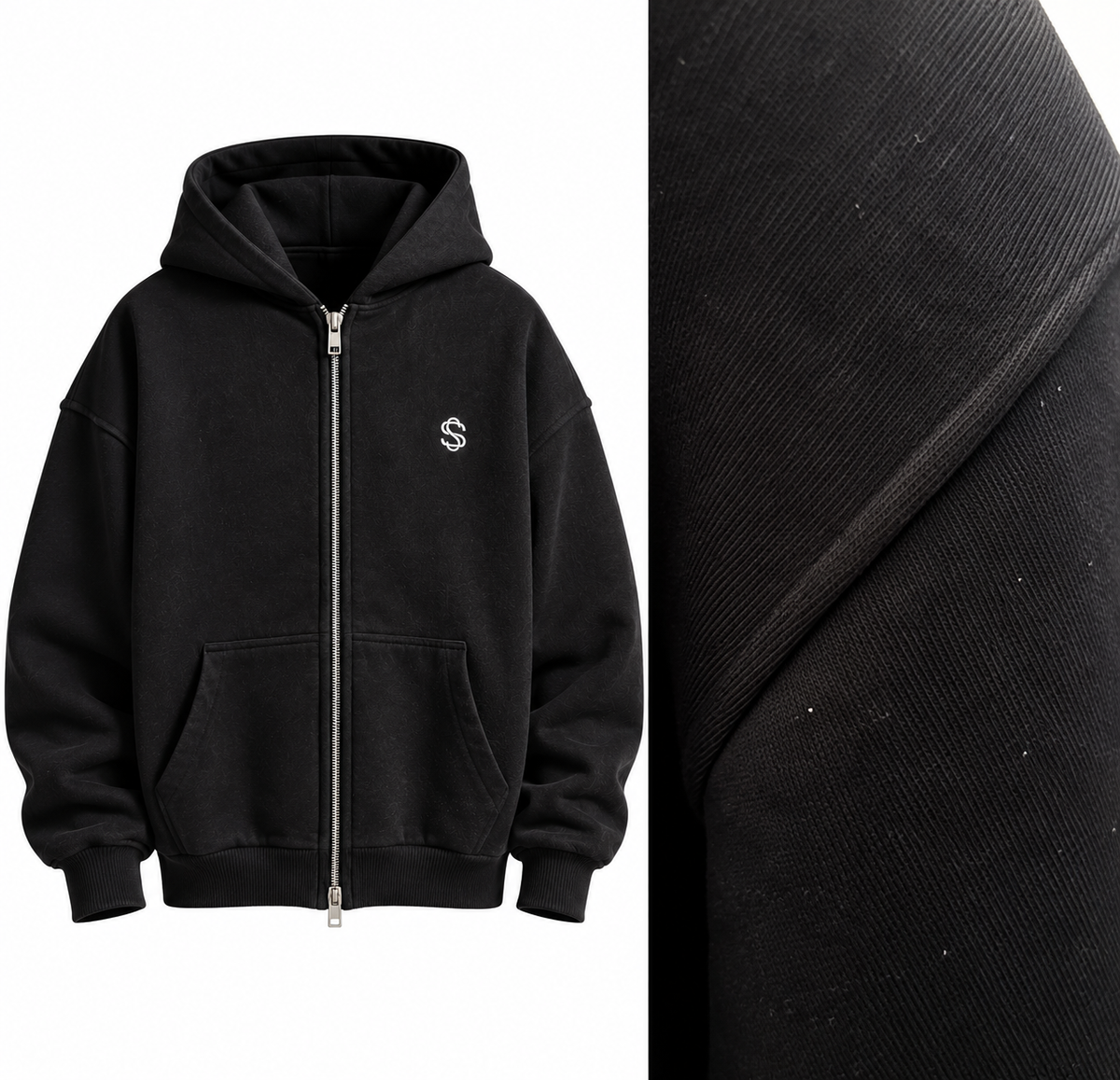 SKYSH Essential 350 GSM Cotton Fleece Hoodie with Zipper – Black, Premium Everyday Pullover