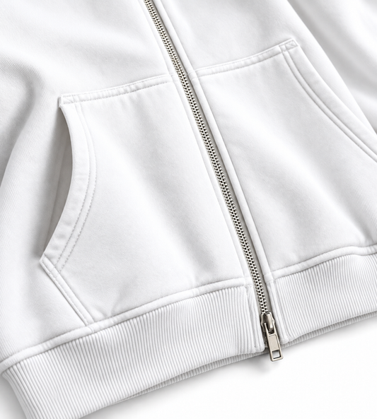 SKYSH Essential 350 GSM Cotton Fleece Hoodie with Zipper – White, Premium Everyday Hoodie