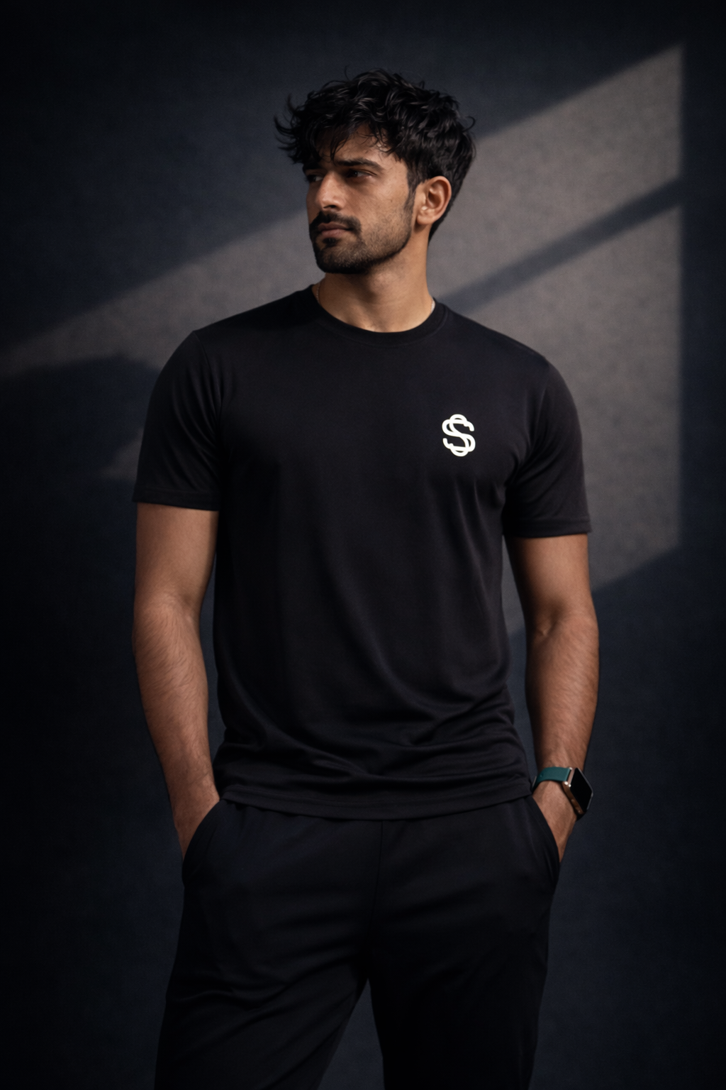 Skysh Men Black Solid Round Neck Polyester T-Shirt half
