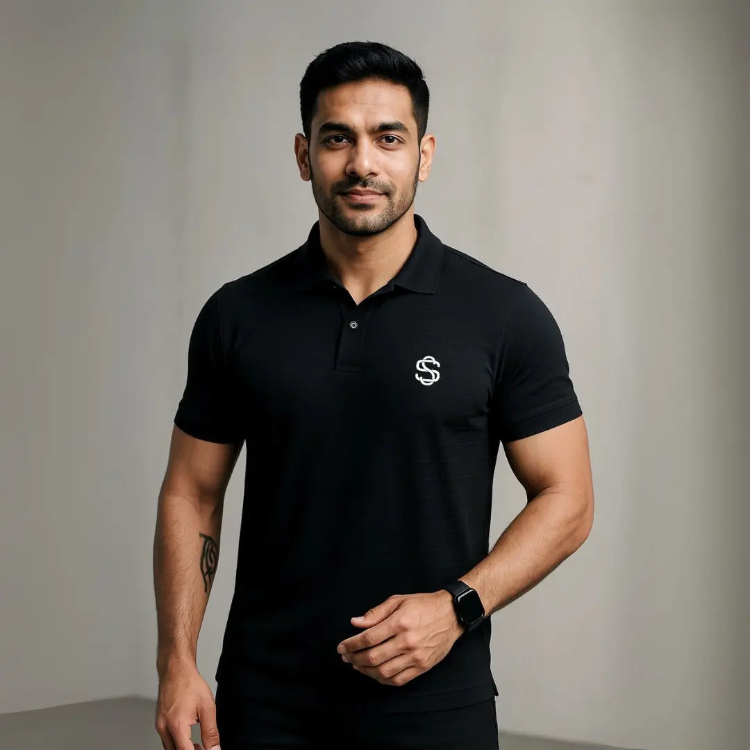 Skysh Men's Slim Fit Polo Black T-shirt - SkySh